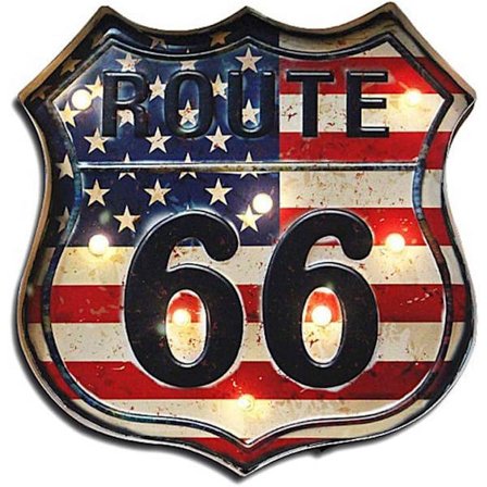 Metall LED-skylt Dekorativ bar LED Metallväggljusskylt (Route 66)