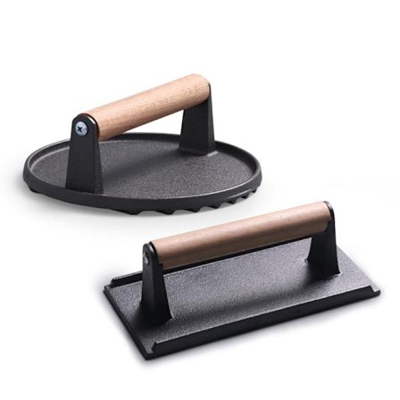 2 st Grill Burger Press, Gjutjärnsbiff kött Bacon Press för Burger, Grillad Sandwich, Biff