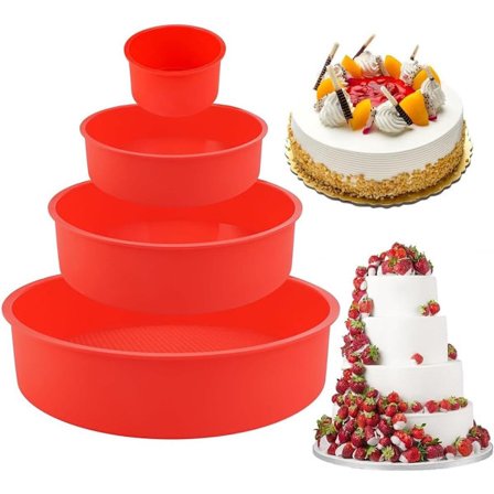 4-delt silikonebageformsæt - Runde non-stick forme - 4, 6, 8 og 10 tommer bageforme - Cheesecake, regnbuekage