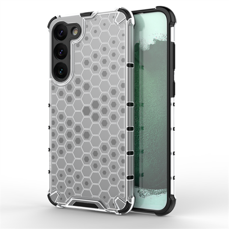 Honeycomb-etui for Samsung Galaxy S23+ pansret hybriddeksel gjennomsiktig
