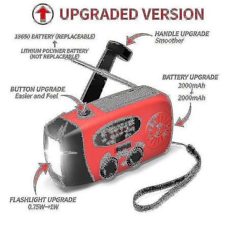 Emergency Solar Radio Håndsving Vejrradio Med Led Lommelygte Telefon Power Bank Oplader A