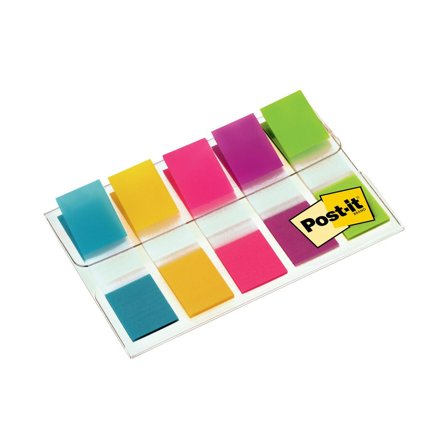 POST-IT Indexflikar, små, 11,9 x 43,1 mm, olika färger, 5 x förpackningar med 20, med hållare - Lyreco - Kontorsmaterial - Indexflikar och märkflikar 