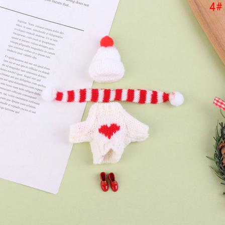 1set Dollhouse Mini Stickad Tröja Mössa Scarf Skor Jul 2