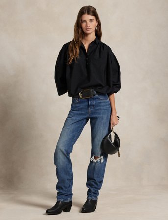 Polo Ralph Lauren Pleated Cotton-Silk Shirt - Black - XL