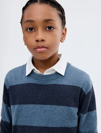 Mango Knit Striped Sweater - Navy - 7-8