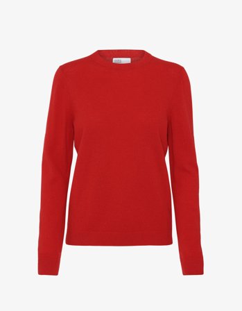 Women Light Merino Wool Crew - Scarlet Red - XS