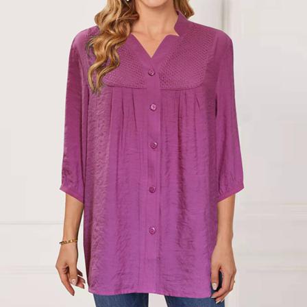 Kvinnor Button Down Toppar V-hals Skjortor