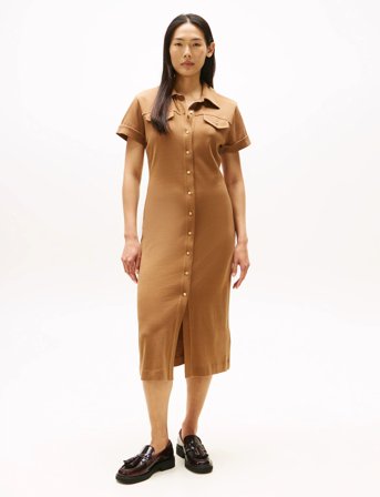 Tommy Hilfiger Gold Button Midi Shirt Drs - Brown - M