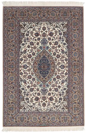 152X225 Tapis D'orient Ispahan Chaîne De Soie Signé Sanai Dust Gris/Beige (Laine, Perse)