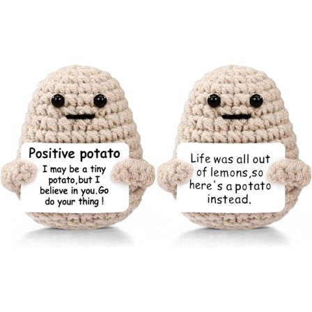 2 stk. Positive Potato, 3 tommer Mini Sjov Strikkede Uld Kartoffel Legetøj med