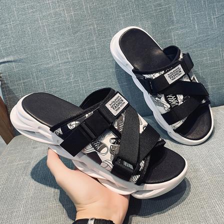 Herrsandal i vuxenstorlek - Andningsbar, mjuk, tjock sula - Tofflor för jeans, shorts och skjortor Black White 39-40