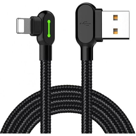 Rätvinklig USB-kabel med LED-lampa, 90 graders nylonladdningskabel, vändbar USB-snabbladdare, datasynkroniseringsladdningsadapter, fungerar med iPhone
