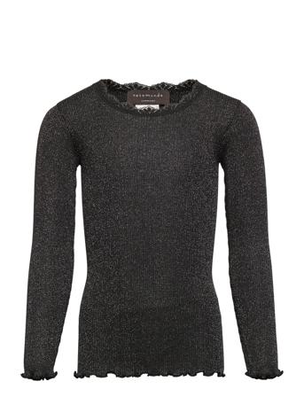 Cotton T-Shirt W/ Lurex Langærmet T-shirt Sort Rosemunde Kids
