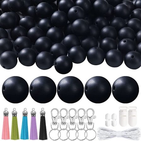 100 stk 15mm runde silikonperler nøkkelring dusksett