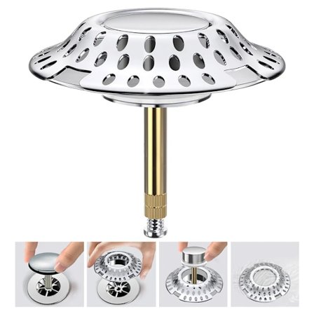 2-i-1 badekarprop med si, afløbsfilter til hår, afløbsfilter til badekar, justerbar messingprop til badekar