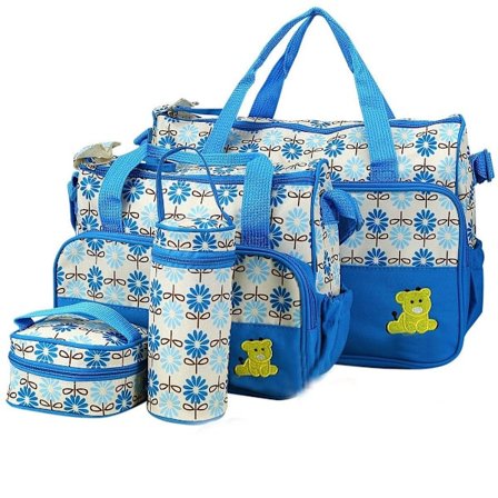 Skötväska, Skötväska Ryggsäck, Skötväska Organizer, Skötväska Set, 5-Delars Skötväska för Mamma och Pappa, Tygväska, Portabelt Skötunderlägg, Blå