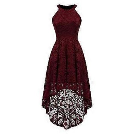 Damklänning Kväll Bröllop Dam Spets Ärmlös Midi Klänning Cocktail Kväll Festklänning (XXL Vinröd)
