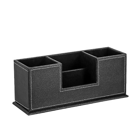 Multifunksjonell skrivebordsarrangør i skinn med dobbel pennholder, kontorrekvisita