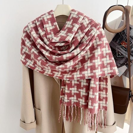 Imiteret cashmere tørklæde, simpelt ternet mønster til studerende, pink