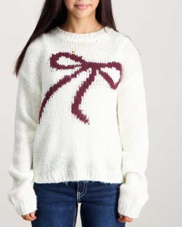 LMTD NLFBOW LS SHORT KNIT Blanc Pulls Fille - Kids Brand Store