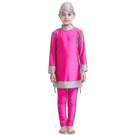 Islamilaisten lasten tyttöjen uimapuku - vaatimaton, koko vartalon peittävä muslimi-uimapuku, ranta-burkini Rose Red 12-13 Years