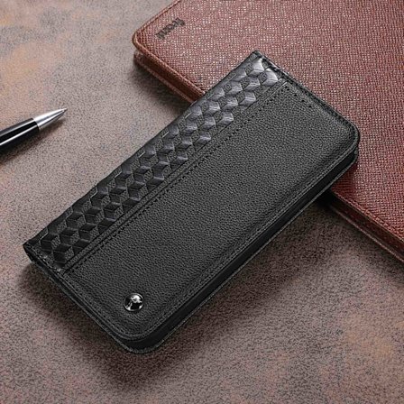 Fodral för iPhone16 svart plånbok kortplats läder flip magnetisk