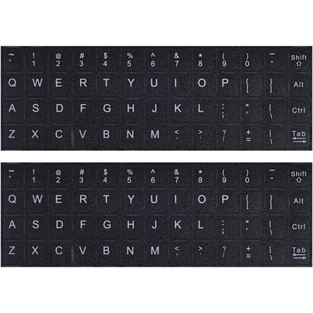 2 pakker universelle (engelsk) engelske tastaturklistremerker, datamaskintastaturklistremerker svart bakgrunn med hvit skrift for bærbar PC, notatbok,