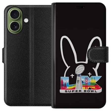 Kompatibel Tegnebogsetui til Apple iPhone 17 Bad Bunny portræt med åben skjorte, tatoveringer og krøllet hår i stilfuld modefotografering