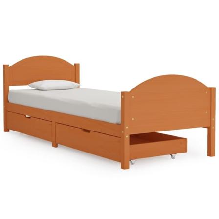 Vidaxl Sängram Med 2 Lådor Honungsbrun Massiv Furu 90x200 Cm Brun