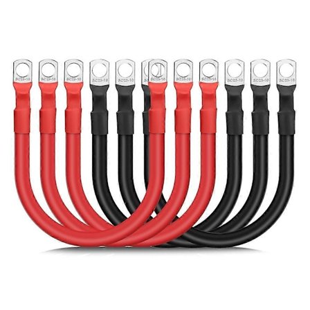 6 st 4 AWG Batterikablar, 30CM Marin Batteri Inverter Kablar Set, med 3/8In Förtennade Koppar Kabelskor, för