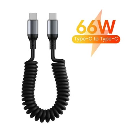 25CM Till 1M Bil Spiral Datakabel 6A Kort Snabbladdningskabel USB C TILL USB C Kabel För iPhone15 Huawei Xiaomi Samsung Typ c Kabel