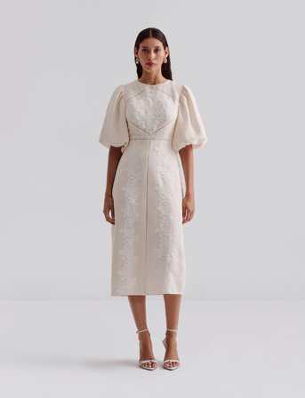 Malina Rudy Embroidered Linen Midi Dress - Beige - XS
