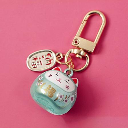 Lucky Cat Keychain Bilväska Nyckelringar Dekor Water Sound Bell P Light green