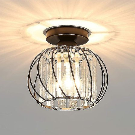 Moderne krystal loftslampe E27 LED loftslampe Mini krystallysekrone til køkken spisestue soveværelse entre (sort) (hy)-FQ-