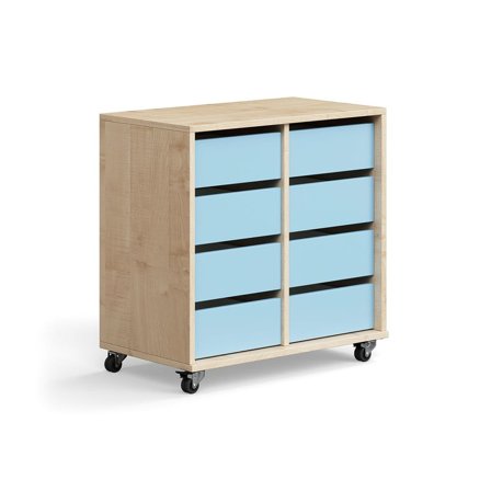 Student storage CASPER, 8 drawers, birch, sky blue