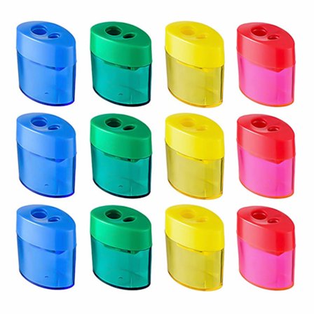 12 st pennvässare dubbelhåls oval pennvässare med lock