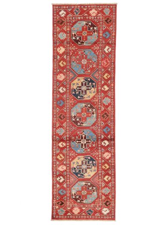 Käsinsolmittu Kazak Fine Matot 81X278 Tummanpunainen/Punainen