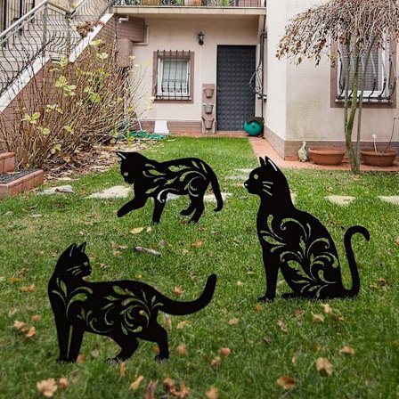 3 kpl Metallista Kissan Puutarha-patsaat Musta Kissan Siluetti Kissan Koristeelliset Puutarha-aidan Paalut Puutarhan Ulkopuoliset Patsaat Eläimen 