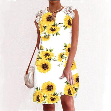 Kvinnor Print Klänningar Casual Baggy Comfy Summer Beach