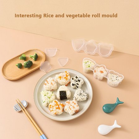 e Valkoinen 3-ruudukkoinen mold Bento Rice Ball set Seawee