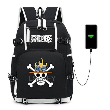 Hot One Piece Luffy Backpack Bag Canvas Ryggsäck USB Mode Port Hörlurar Anime Bokväska Laptop Mochila Feminina