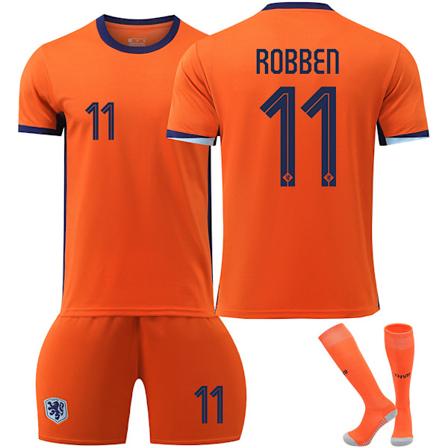 Euro 2024 Holland Hjemme nr. 11 ROBBEN Jersey Bukser Sæt No. 11 ROBBEN 2XL