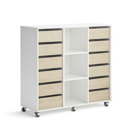 Schüleraufbewahrung CASPER, 12 Schubladen, 3 Fächer, weiß, Birke
