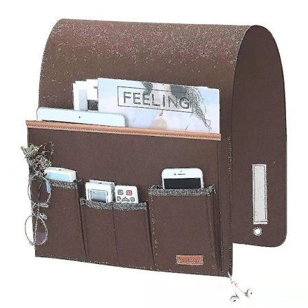 Sofa Lomme, Stol Filt Opbevaringspose, Organizer Sofa Betræk Til Fjernbetjening, Tablet, Opladningskabel, Magasin, Briller, Pen - Brun