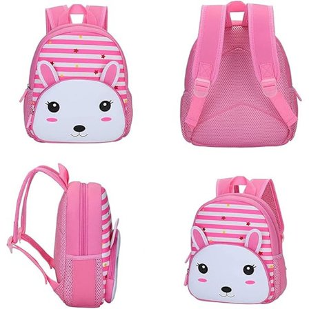 Rygsæk til småbørn, Vandtæt førskolerygsæk, Sød dyretegnet førskolerygsæk til 2-6 år piger, drenge. Pink Kanin