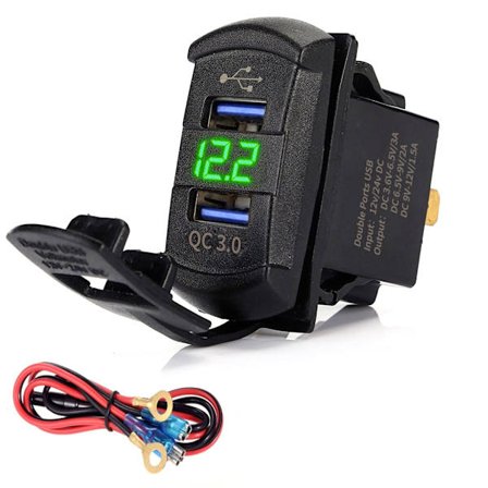 60 cm til QC 3.0 Bil Dual USB-oplader med LED Voltmeter Passer Hurtig Opladning Biladapter 11/XR/Xs/Max/X/8/7
