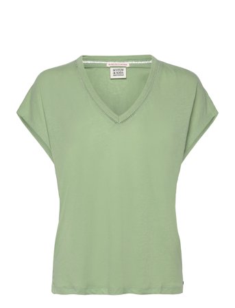 Cotton Linen V-Neck T-Shirt Green Scotch & Soda
