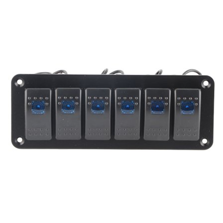6 Gang Rocker Switch Panel LED Baggrundsbelyst Til/Fra Switch Vandtæt Kredsløbsbeskyttelse til Bil RV Bus Marine Båd ATV UTV Blå