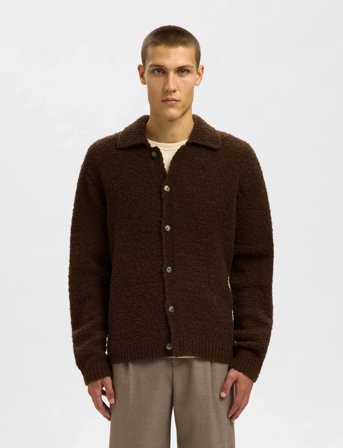 Selected Slhloyd Ls Knit Boucle Polo Cardigan - Brown - M