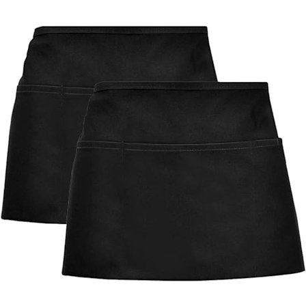 2-pak Taljeforklæde, Anti-snavs Taljeforklæde Kort Sort Forklæde med Lommer til Hjem Køkken Restaurant Arbejde, Servitrice, Kok, Tjener, Madlavning, 